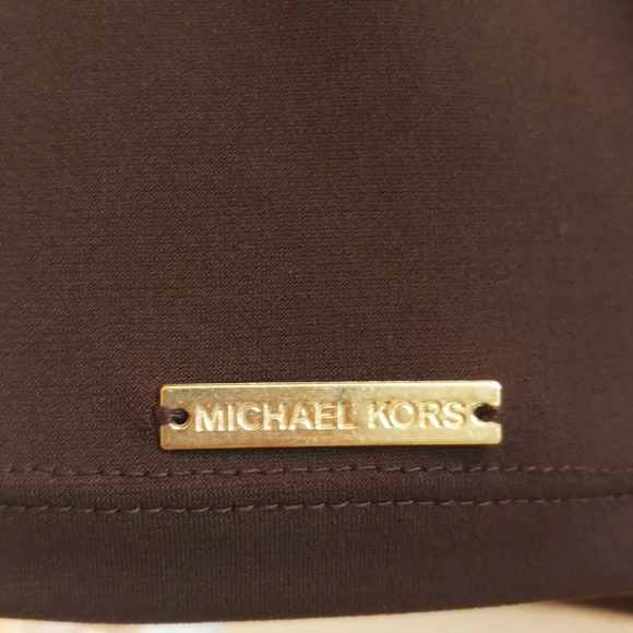 Micheal Kors Brown Cold Shoulder Blouse with Gold Chain Neckline - Picture 4 of 5